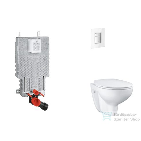 Grohe Uniset falra szerelhető WC szett, Bau Ceramic WC soft close ülőkével, Skate Cosmopolitan hold fehér/króm nyomólappal SANI15BB3103