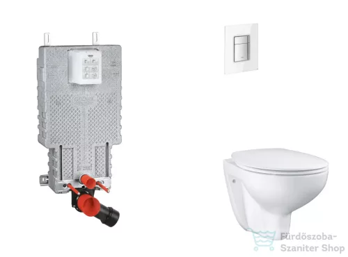 Grohe Uniset falra szerelhető WC szett, Bau Ceramic WC soft close ülőkével, Skate Cosmopolitan hold fehér/króm nyomólappal SANI15BB3103
