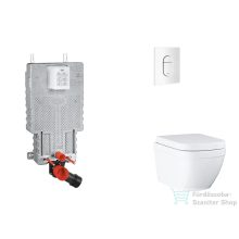   Grohe Uniset falra szerelhető WC szett, Grohe Euro Ceramic Vortex kompakt WC soft close ülőkével, Arena Cosmopolitan alpesi fehér nyomólappal SANI15BB3106