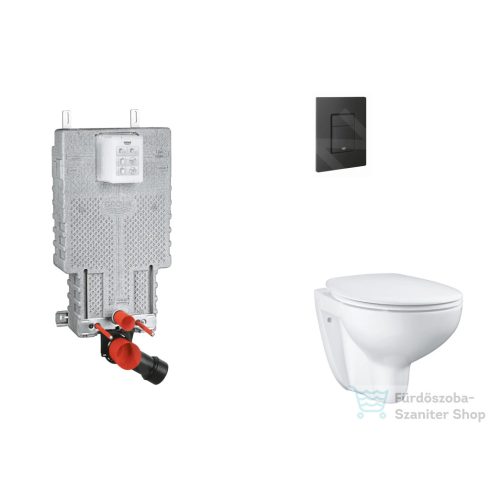 Grohe Uniset falra szerelhető WC szett, Bau Ceramic WC soft close ülőkével, Even phantom black nyomólappal SANI15BB5101