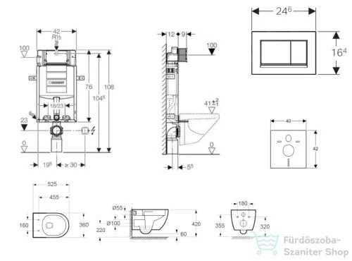 Geberit Kombifix falra szerelhető WC szett, Kielle Oudee Vortex WC soft close ülőkével, Geberit Sigma 30 fényes króm nyomólappal SANI15CA1135