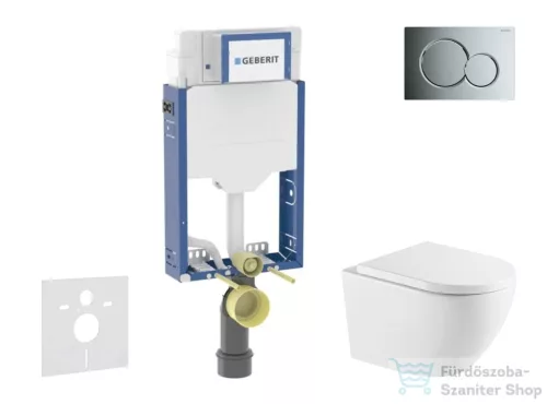 Geberit Kombifix falra szerelhető WC szett, Kielle OUDEE Vortex rimless+ WC softclose ülőkével, Geberit Sigma 01 fényes króm nyomólappal, fehér SANI15CA1144