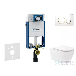   Geberit Kombifix falra szerelhető WC szett, Kielle Oudee Vortex WC soft close ülőkével, Geberit Sigma 20 fehér/aranyozott színű nyomólappal SANI15CA3188