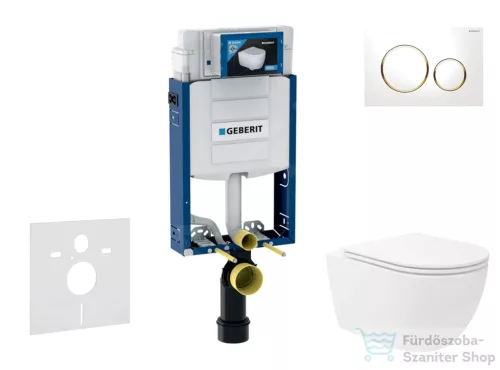 Geberit Kombifix falra szerelhető WC szett, Kielle Oudee Vortex WC soft close ülőkével, Geberit Sigma 20 fehér/aranyozott színű nyomólappal SANI15CA3188