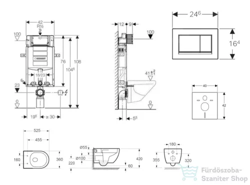 Geberit Kombifix falra szerelhető WC szett, Kielle Oudee Vortex WC soft close ülőkével, Geberit Sigma 30 fényes/matt fehér nyomólappal SANI15CA3190