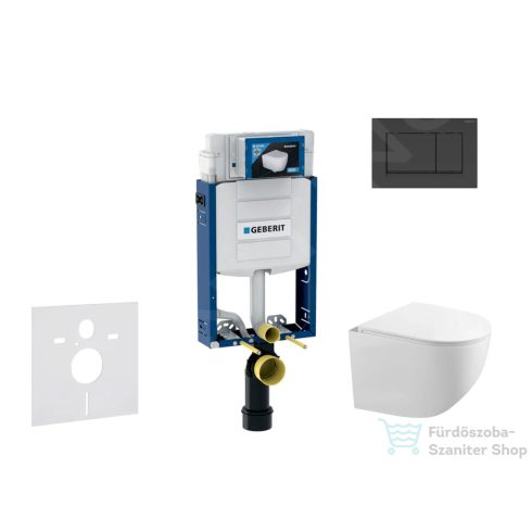 Geberit Kombifix falra szerelhető WC szett, Kielle Gaia kompakt WC soft close ülőkével, Geberit Sigma 30 matt/fényes fekete nyomólappal SANI15CA5105