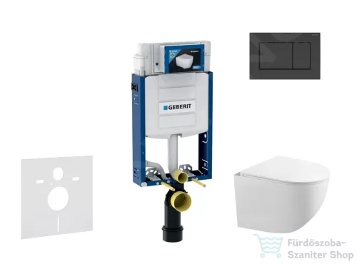 Geberit Kombifix falra szerelhető WC szett, Kielle Gaia kompakt WC soft close ülőkével, Geberit Sigma 30 matt/fényes fekete nyomólappal SANI15CA5105