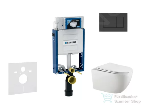 Geberit Kombifix falra szerelhető WC szett, Kielle Gaia WC és soft close ülőke, Geberit Sigma 30 matt/fényes fekete színű nyomólappal SANI15CA5106