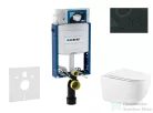 Geberit Kombifix falra szerelhető WC szett, Kielle Gaia WC és soft close ülőke, Geberit Sigma 20 matt/fényes fekete színű nyomólappal SANI15CA5118