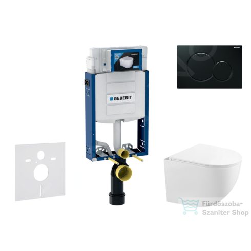Geberit Kombifix falra szerelhető WC szett, Kielle Gaia kompakt WC soft close ülőkével, Geberit Sigma 01 fényes fekete nyomólappal SANI15CA5121
