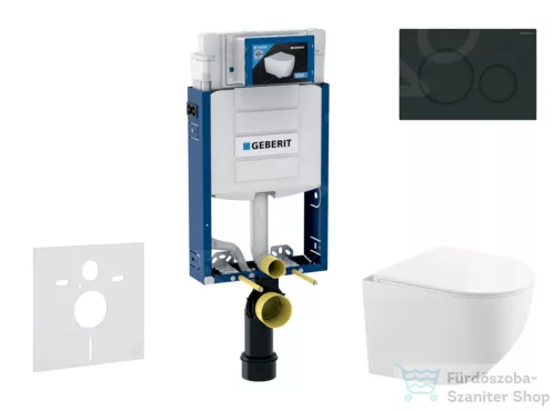 Geberit Kombifix falra szerelhető WC szett, Kielle Gaia kompakt WC soft close ülőkével, Geberit Sigma 20 matt/fényes fekete nyomólappal SANI15CA5122