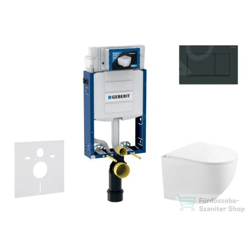 Geberit Kombifix falra szerelhető WC szett, Kielle Gaia kompakt WC soft close ülőkével, Geberit Sigma 30 fényes/matt fekete nyomólappal SANI15CA5123