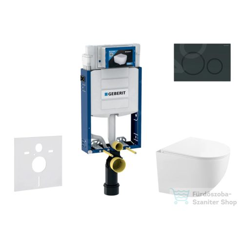 Geberit Kombifix falra szerelhető WC szett, Kielle Gaia kompakt WC soft close ülőkével, Geberit Sigma 20 fényes/matt fekete nyomólappal SANI15CA5124