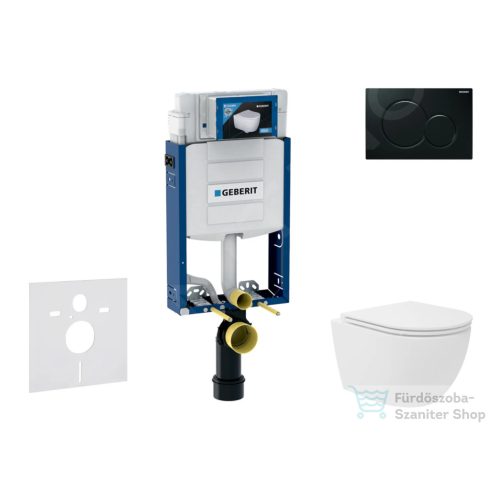 Geberit Kombifix falra szerelhető WC szett, Kielle Oudee Vortex kompakt WC és soft close ülőke, Geberit Sigma 01 fényes fekete nyomólappal SANI15CA5130
