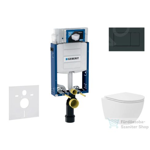 Geberit Kombifix falra szerelhető WC szett, Kielle Oudee Vortex kompakt WC és soft close ülőke, Geberit Sigma 30 fényes/matt fekete nyomólappal SANI15CA5132