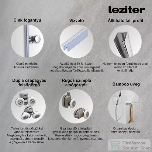 Leziter Spirit BAMBOO 90x90 szögletes zuhanykabin, zuhanytálca nélkül SB90A