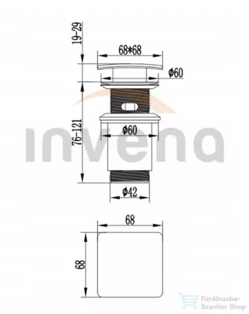 Invena szögletes click-clack leeresztő túlfolyós mosdóhoz,matt fekete SC-B1-139-L