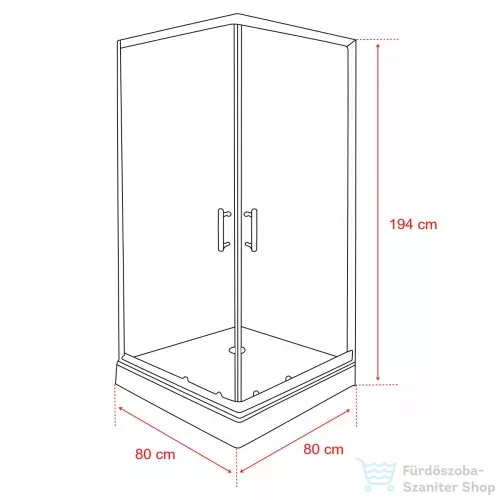 Leziter Spirit Clear 80x80 cm szögletes zuhanykabin, zuhanytálcával fekete SC80AB_AKSZ80ZT