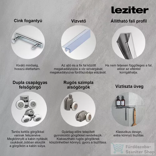 Leziter Spirit Clear 80x80x194 cm íves zuhanykabin zuhanytálcával SC80S_AKI80ZT