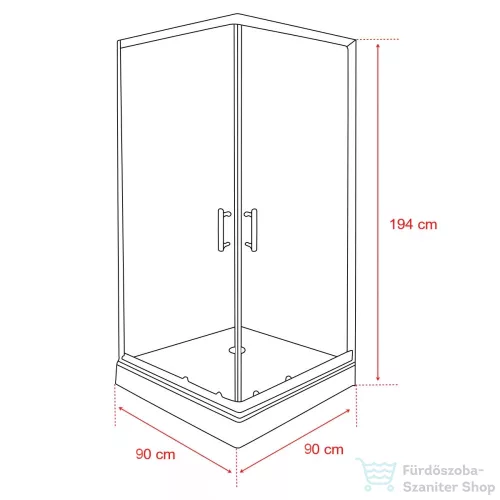 Leziter Spirit Clear 90x90x194 cm szögletes zuhanykabin, zuhanytálcával fekete SC90AB_AKSZ90ZT