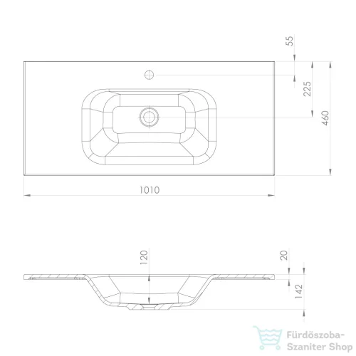 Sapho SIDRA öntöttmárvány mosdó, 101x46cm, matt fekete (SD101B)