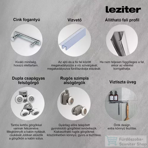Leziter Spirit Deep 90x90 cm-es íves zuhanykabin, mélytálcával SDEEP90