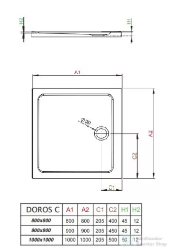 Radaway Doros C 100x100 szögletes zuhanytálca ST 90 zuhanyszifonnal SDRC1010-01