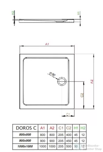 Radaway Doros Stone C 90x90 zuhanytálca antracit SDRC9090-01-64S