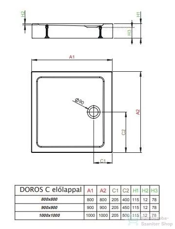 Radaway Doros Stone C 90x90 zuhanytálca előlappal antracit SDRC9090-05-64S