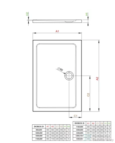 Radaway Doros Stone D 90x80 zuhanytálca, fekete SDRD9080-01-54S