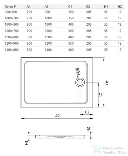 Radaway Doros F 120x70 szögletes zuhanytálca ST620-as szifonnal SDRF1270-01