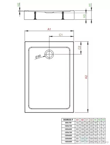 Radaway Doros Stone F 120x90 zuhanytálca előlappal antracit SDRFP1290-05-64S