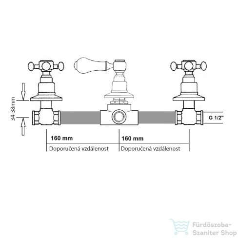 Sapho REITANO ANTEA falba süllyesztett zuhanycsaptelep, 2-irányú váltóval, arany (SET305-105)