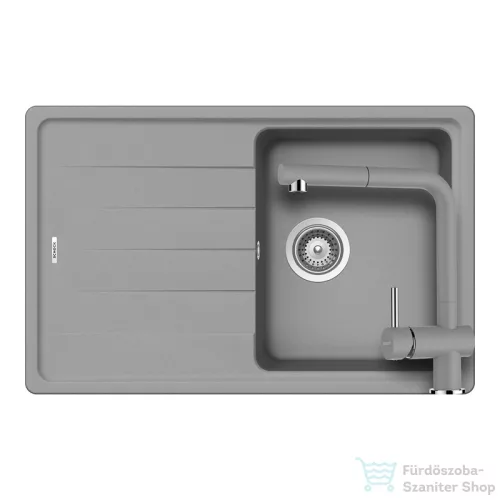 Schock Element D-100S konyhai mosogatótálca Schock Epos konyhai csapteleppel, CRISTALITE® Croma 780 x 500 mm, gránit kompozit, szürke SETED100SEEXCROM