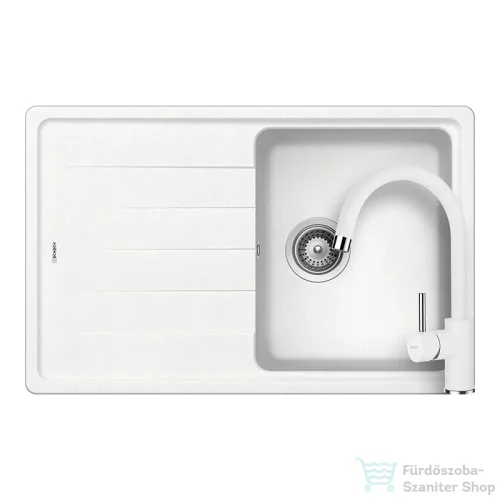 Schock Element D-100S konyhai mosogatótálca Schock Plutos konyhai csapteleppel, CRISTALITE® Alpina 780 x 500 mm, gránit kompozit, fehér SETED100SPALPI