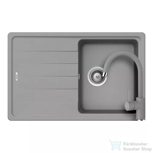 Schock Element D-100S konyhai mosogatótálca Schock Plutos konyhai csapteleppel, CRISTALITE® Croma 780 x 500 mm, gránit kompozit, szürke SETED100SPCROM