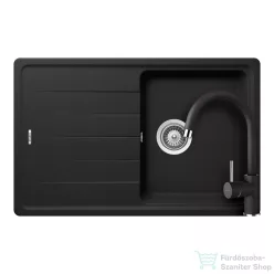   Schock Element D-100S konyhai mosogatótálca Schock Plutos konyhai csapteleppel, CRISTALITE® Nero 780 x 500 mm, gránit kompozit, fekete SETED100SPNERO