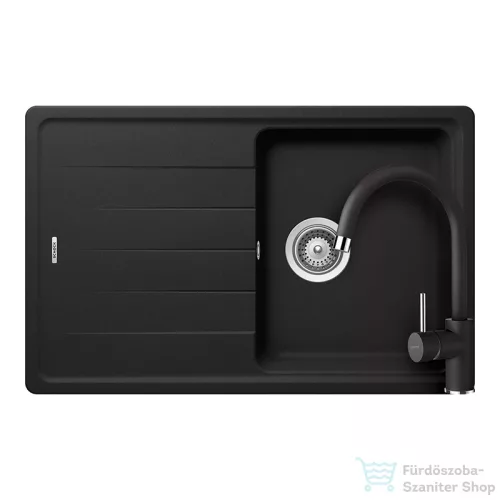 Schock Element D-100S konyhai mosogatótálca Schock Plutos konyhai csapteleppel, CRISTALITE® Nero 780 x 500 mm, gránit kompozit, fekete SETED100SPNERO