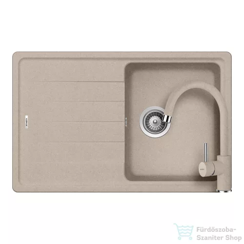 Schock Element D-100S konyhai mosogatótálca Schock Plutos konyhai csapteleppel, CRISTALITE® Sabbia 780 x 500 mm, gránit kompozit, homok SETED100SPSABB