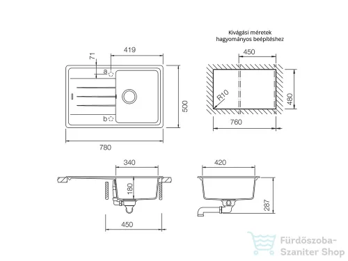 Schock Element D-100S konyhai mosogatótálca Schock Plutos konyhai csapteleppel, CRISTALITE® Vanilla 780 x 500 mm, gránit kompozit, világos bézs SETED100SPVANI