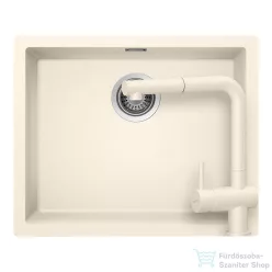   Schock KAIA N-100L konyhai mosogatótálca Schock Epos konyhai csapteleppel kihúzható fejjel, CRISTADUR® Magnolia 556x446 mm, krémfehér SETKN100LEEXMAGN