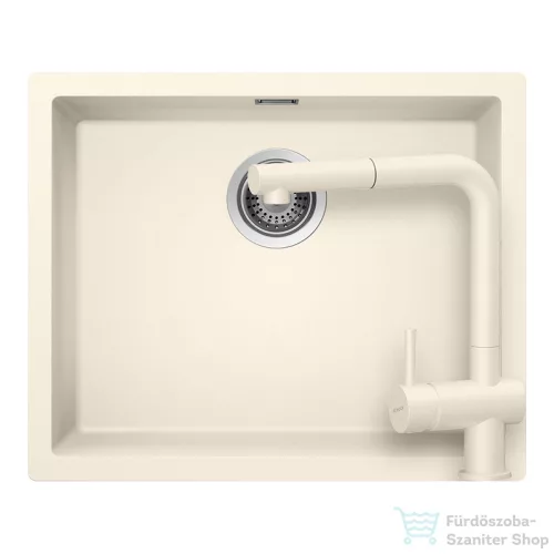 Schock KAIA N-100L konyhai mosogatótálca Schock Epos konyhai csapteleppel kihúzható fejjel, CRISTADUR® Magnolia 556x446 mm, krémfehér SETKN100LEEXMAGN