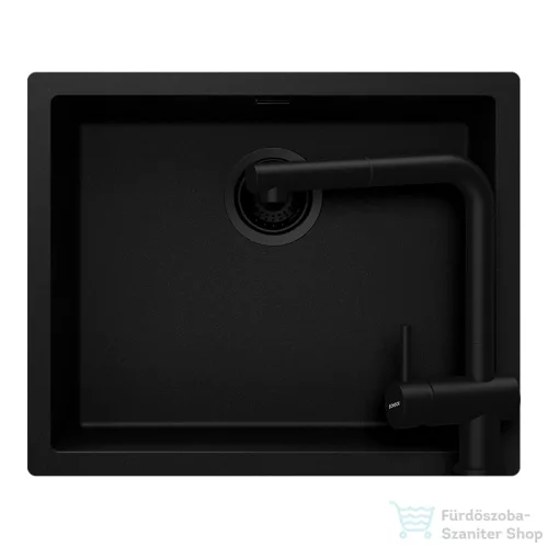 Schock KAIA N-100L konyhai mosogatótálca Schock Epos konyhai csapteleppel kihúzható fejjel, CRISTADUR® Puro 556x446 mm, intenzív fekete SETKN100LEEXPURO