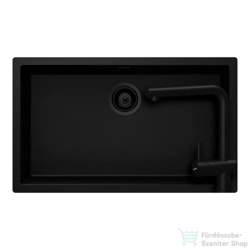 Schock KAIA N-100XL konyhai mosogatótálca Schock Epos konyhai csapteleppel kihúzható fejjel, CRISTADUR® Puro 756x446 mm, intenzív fekete SETKN100XLEEXPURO