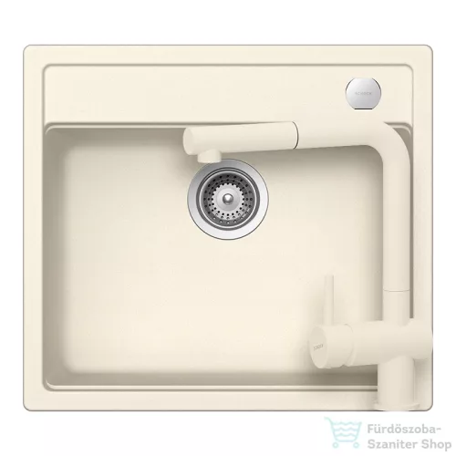 Schock MONO N-100 konyhai mosogatótálca Schock Epos konyhai csapteleppel kihúzható fejjel, CRISTADUR® Magnolia 570x510 mm, krémfehér SETMN100EEXMAGN