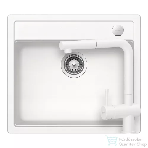 Schock MONO N-100 konyhai mosogatótálca Schock Epos konyhai csapteleppel kihúzható fejjel, CRISTADUR® Polaris 570x510 mm, hófehér SETMN100EEXPOLA