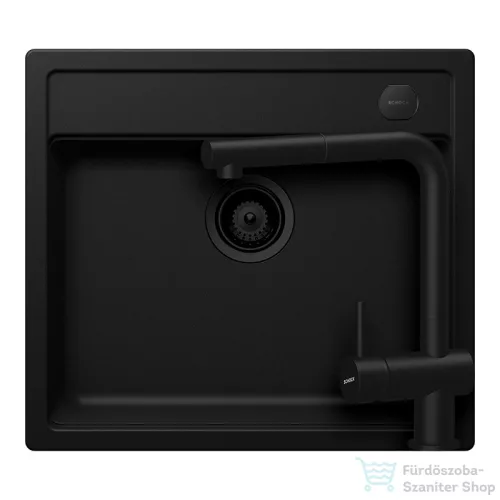 Schock MONO N-100 konyhai mosogatótálca Schock Epos konyhai csapteleppel kihúzható fejjel, CRISTADUR® Puro 570x510 mm, intenzív fekete SETMN100EEXPURO