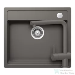   Schock MONO N-100 konyhai mosogatótálca Schock Epos konyhai csapteleppel kihúzható fejjel, CRISTADUR® Silverstone 570x510 mm, sötétszürke SETMN100EEXSILV