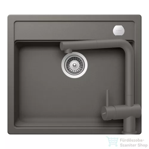 Schock MONO N-100 konyhai mosogatótálca Schock Epos konyhai csapteleppel kihúzható fejjel, CRISTADUR® Silverstone 570x510 mm, sötétszürke SETMN100EEXSILV