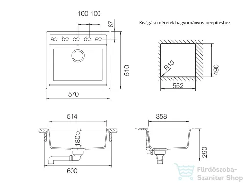Schock MONO N-100 konyhai mosogatótálca Schock Epos konyhai csapteleppel kihúzható fejjel, CRISTADUR® Silverstone 570x510 mm, sötétszürke SETMN100EEXSILV
